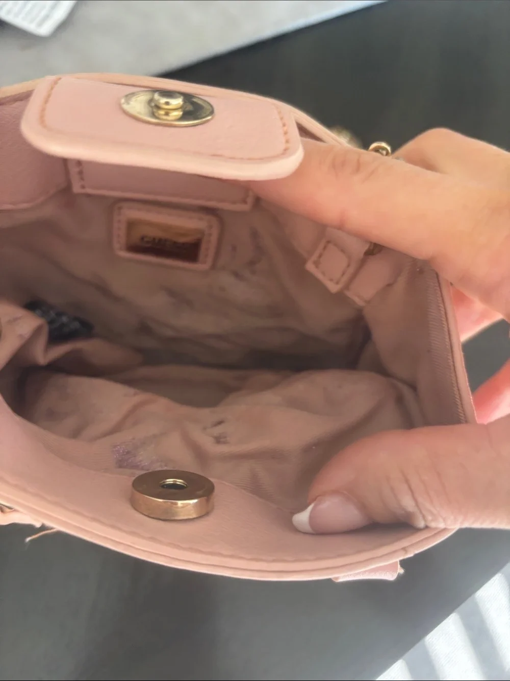 GUESS Quilted Blush Pink Satchel with Gold Chain